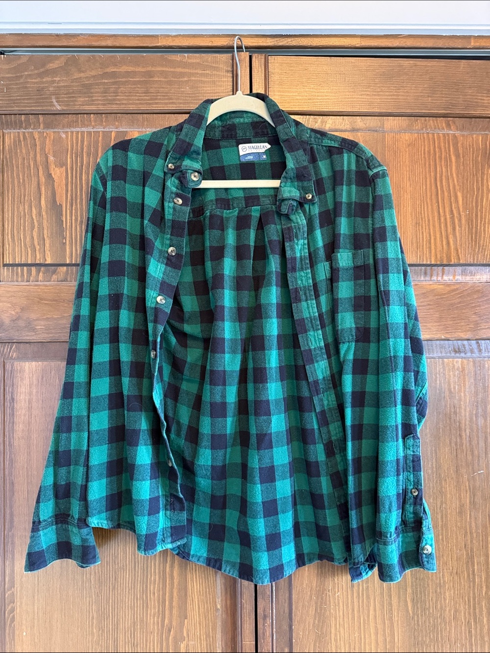Magellan Outdoors Green and Black Plaid Button-Down Shirt